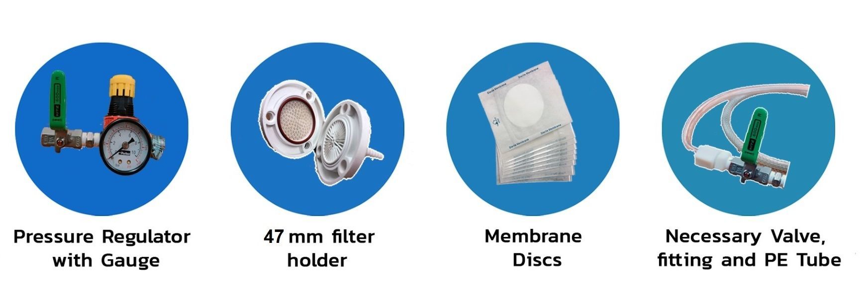   “MAY” SDI Test Kit ประกอบไปด้วย  Pressure Regulator with Gauge  47 mm filter holder  membrane  dis